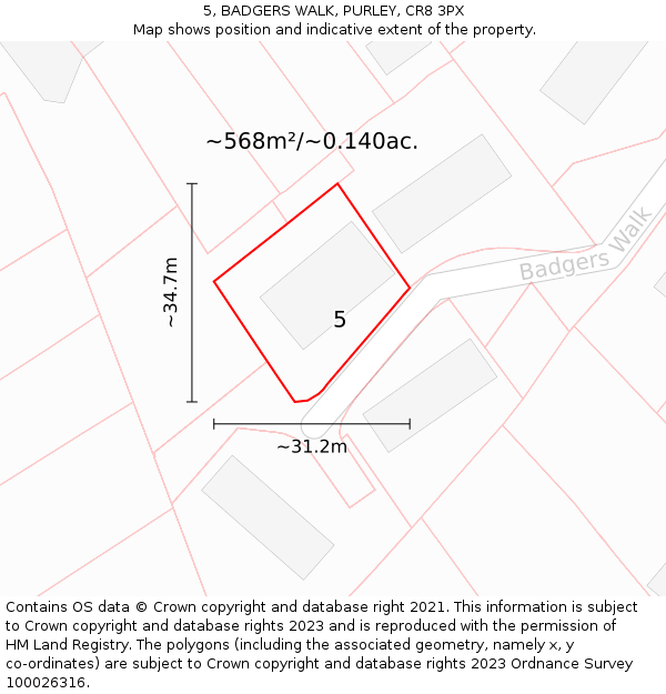 5, BADGERS WALK, PURLEY, CR8 3PX: Plot and title map