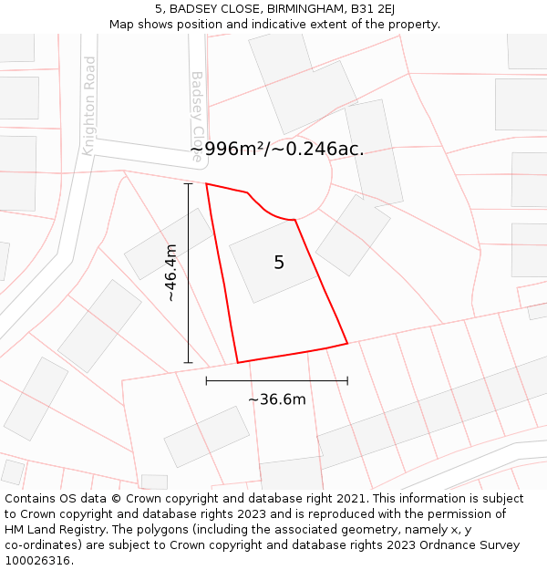 5, BADSEY CLOSE, BIRMINGHAM, B31 2EJ: Plot and title map