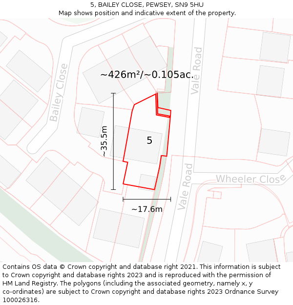 5, BAILEY CLOSE, PEWSEY, SN9 5HU: Plot and title map