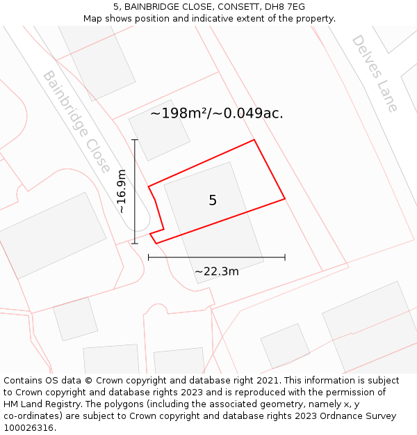 5, BAINBRIDGE CLOSE, CONSETT, DH8 7EG: Plot and title map