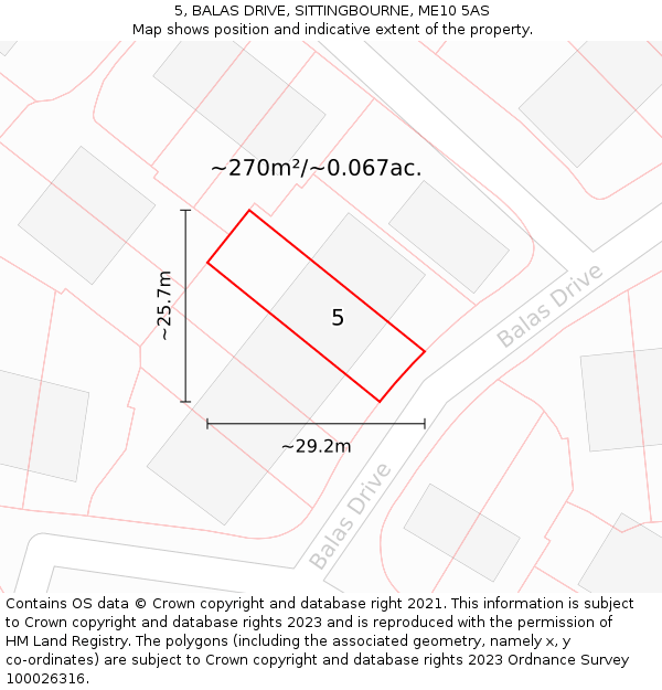 5, BALAS DRIVE, SITTINGBOURNE, ME10 5AS: Plot and title map