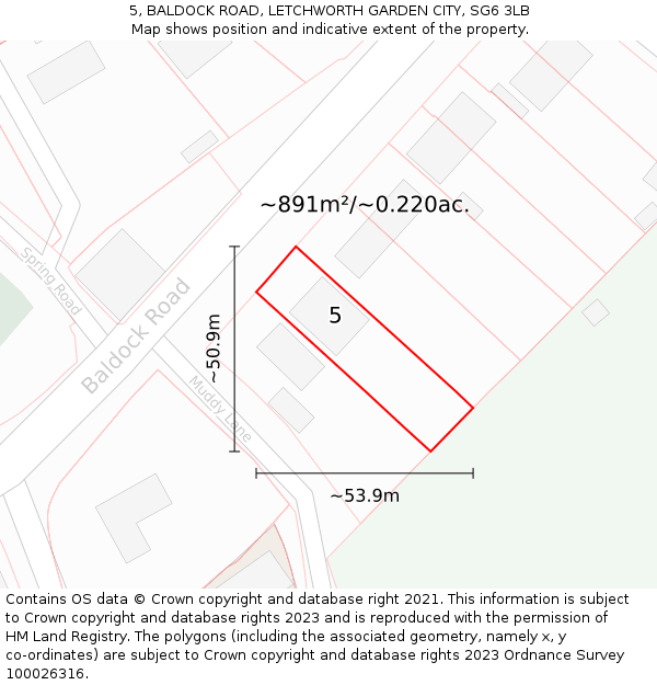 5, BALDOCK ROAD, LETCHWORTH GARDEN CITY, SG6 3LB: Plot and title map