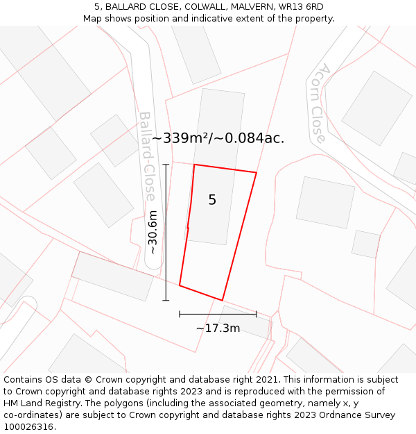 5, BALLARD CLOSE, COLWALL, MALVERN, WR13 6RD: Plot and title map