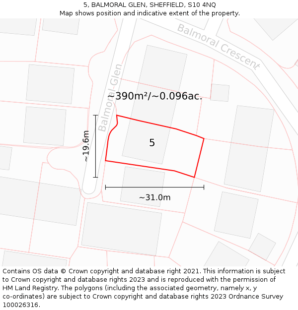 5, BALMORAL GLEN, SHEFFIELD, S10 4NQ: Plot and title map