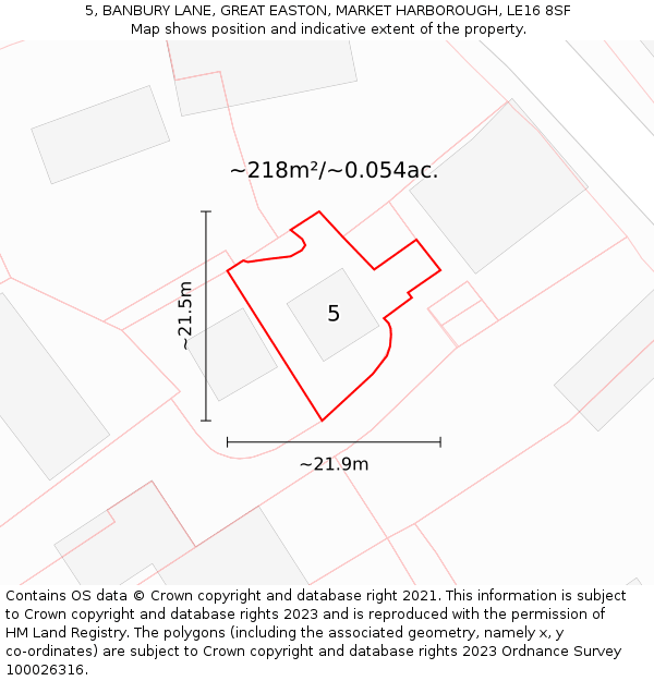 5, BANBURY LANE, GREAT EASTON, MARKET HARBOROUGH, LE16 8SF: Plot and title map