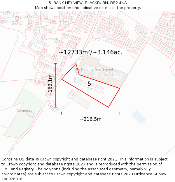 5, BANK HEY VIEW, BLACKBURN, BB2 4NA: Plot and title map