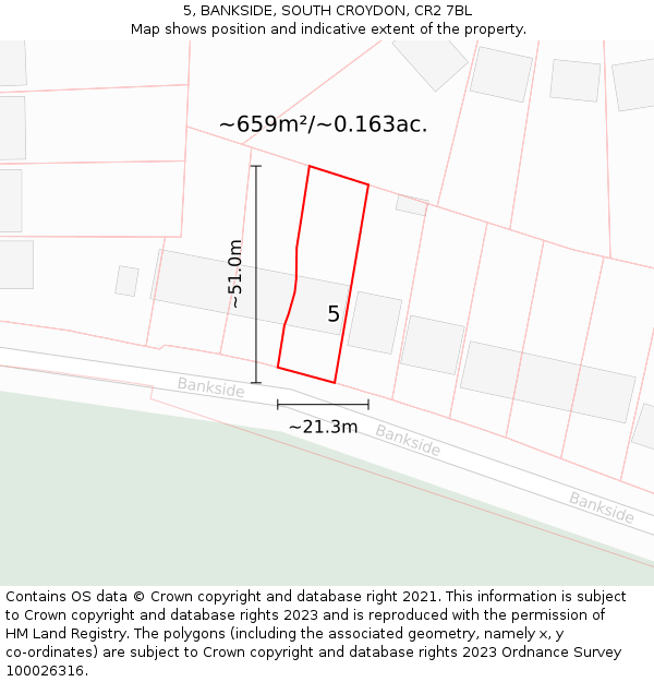 5, BANKSIDE, SOUTH CROYDON, CR2 7BL: Plot and title map