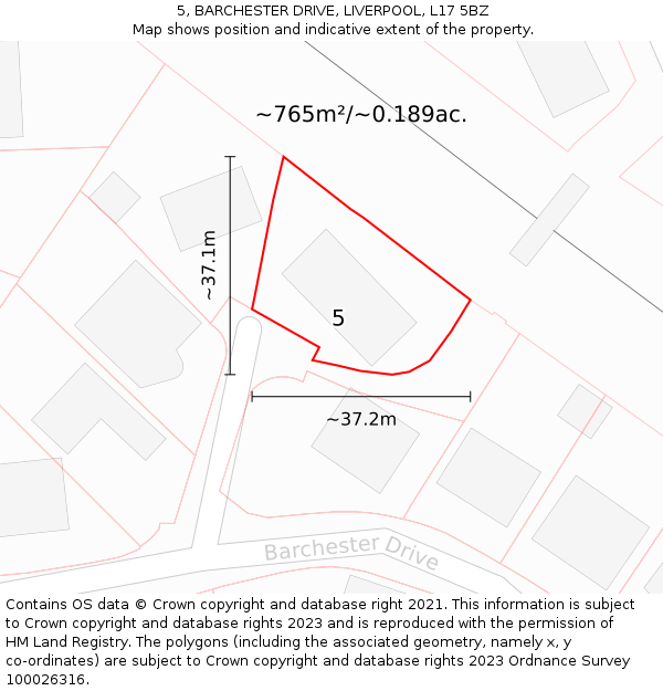 5, BARCHESTER DRIVE, LIVERPOOL, L17 5BZ: Plot and title map