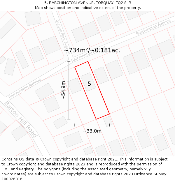 5, BARCHINGTON AVENUE, TORQUAY, TQ2 8LB: Plot and title map