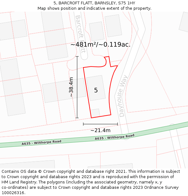 5, BARCROFT FLATT, BARNSLEY, S75 1HY: Plot and title map