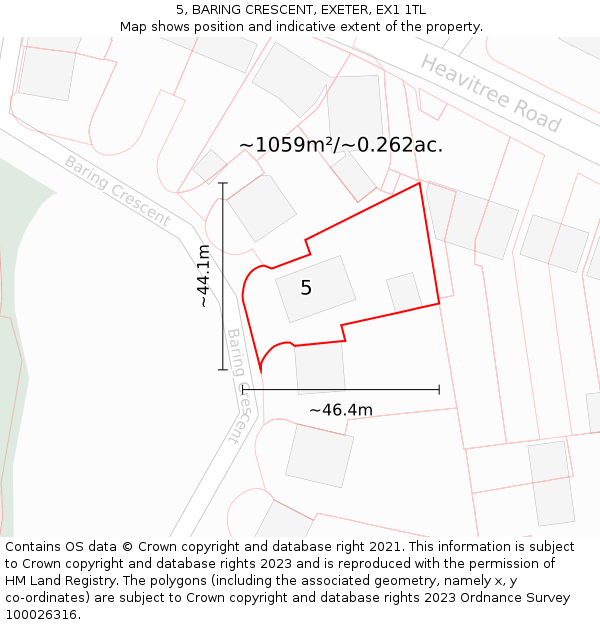 5, BARING CRESCENT, EXETER, EX1 1TL: Plot and title map