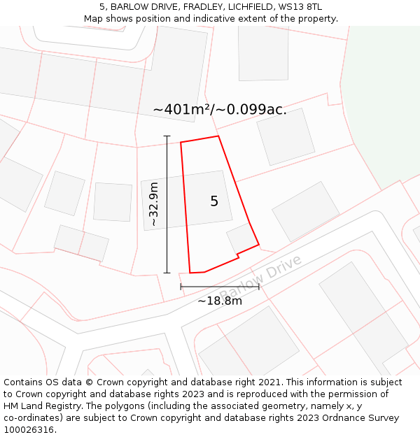 5, BARLOW DRIVE, FRADLEY, LICHFIELD, WS13 8TL: Plot and title map