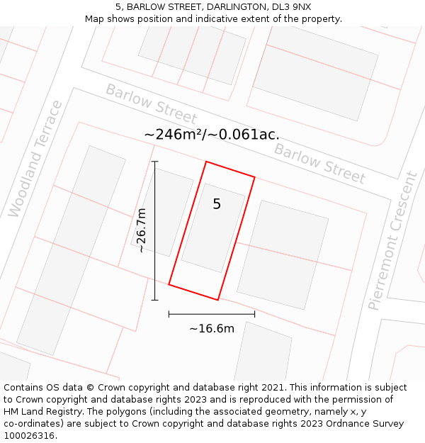 5, BARLOW STREET, DARLINGTON, DL3 9NX: Plot and title map