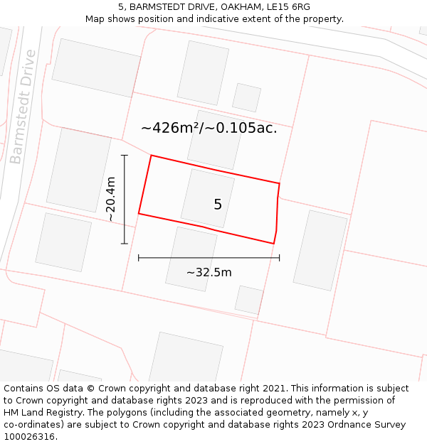 5, BARMSTEDT DRIVE, OAKHAM, LE15 6RG: Plot and title map