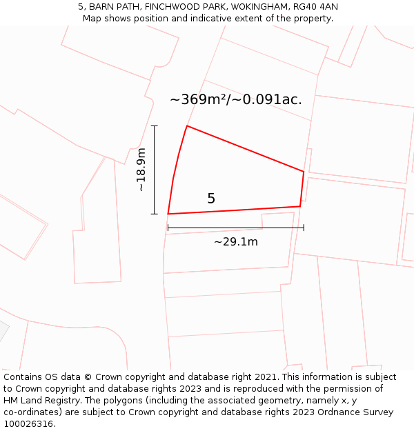 5, BARN PATH, FINCHWOOD PARK, WOKINGHAM, RG40 4AN: Plot and title map