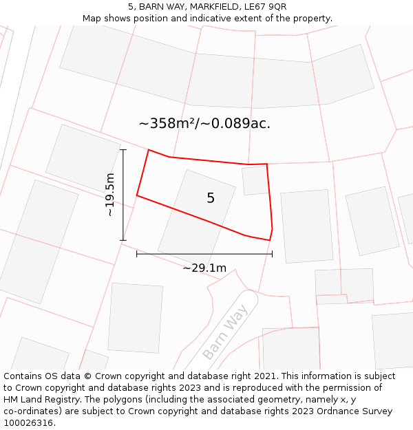 5, BARN WAY, MARKFIELD, LE67 9QR: Plot and title map