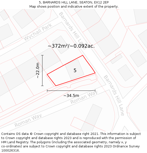5, BARNARDS HILL LANE, SEATON, EX12 2EP: Plot and title map