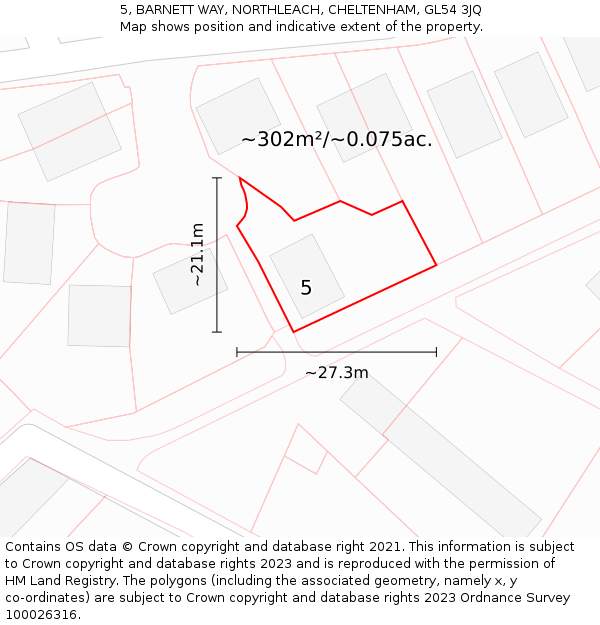 5, BARNETT WAY, NORTHLEACH, CHELTENHAM, GL54 3JQ: Plot and title map