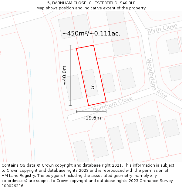 5, BARNHAM CLOSE, CHESTERFIELD, S40 3LP: Plot and title map
