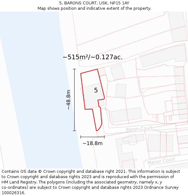 5, BARONS COURT, USK, NP15 1AY: Plot and title map