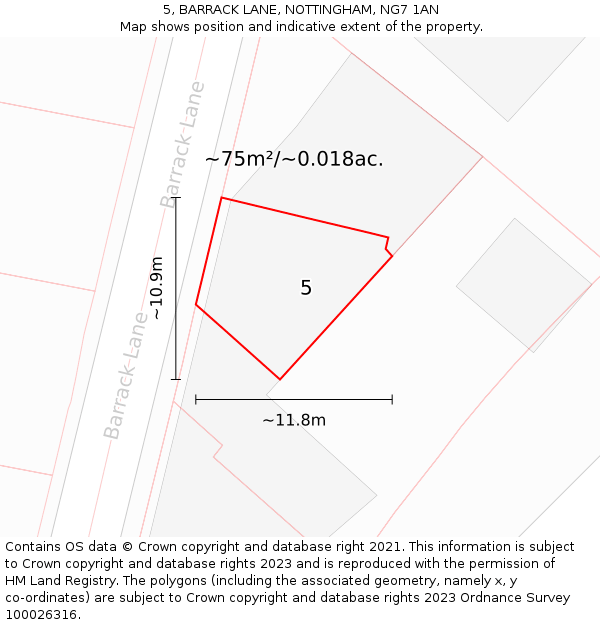 5, BARRACK LANE, NOTTINGHAM, NG7 1AN: Plot and title map