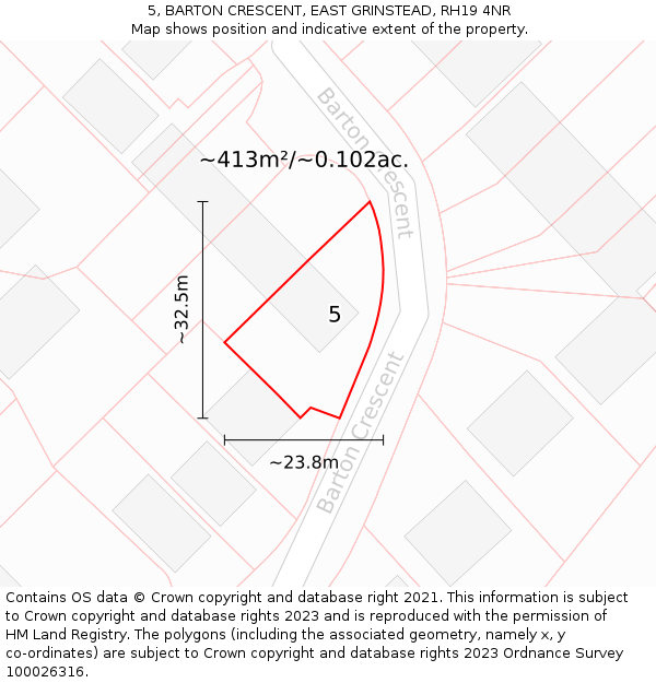 5, BARTON CRESCENT, EAST GRINSTEAD, RH19 4NR: Plot and title map