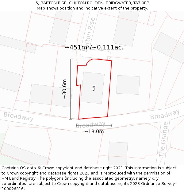 5, BARTON RISE, CHILTON POLDEN, BRIDGWATER, TA7 9EB: Plot and title map