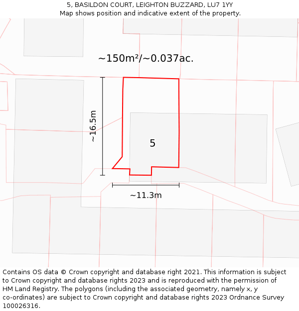 5, BASILDON COURT, LEIGHTON BUZZARD, LU7 1YY: Plot and title map