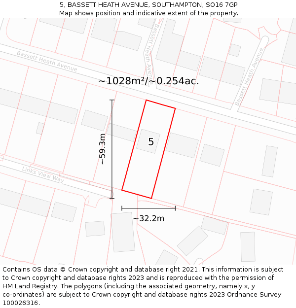 5, BASSETT HEATH AVENUE, SOUTHAMPTON, SO16 7GP: Plot and title map