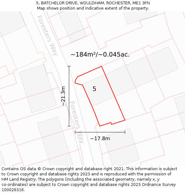 5, BATCHELOR DRIVE, WOULDHAM, ROCHESTER, ME1 3FN: Plot and title map