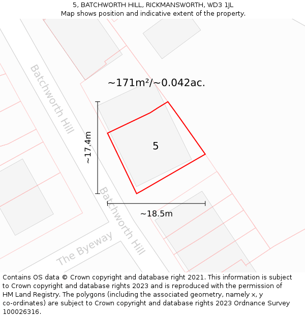 5, BATCHWORTH HILL, RICKMANSWORTH, WD3 1JL: Plot and title map