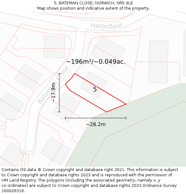 5, BATEMAN CLOSE, NORWICH, NR5 9LE: Plot and title map