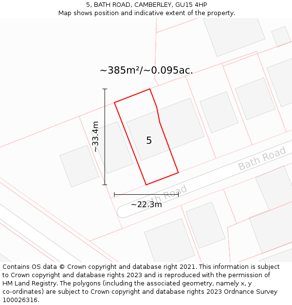 5, BATH ROAD, CAMBERLEY, GU15 4HP: Plot and title map