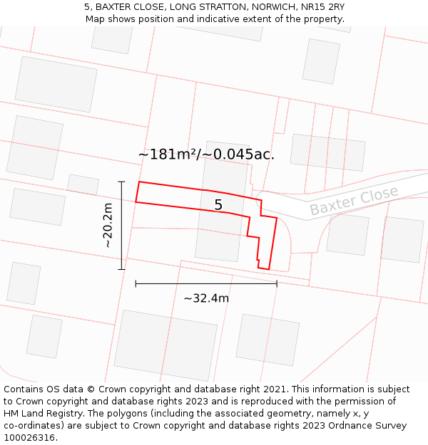 5, BAXTER CLOSE, LONG STRATTON, NORWICH, NR15 2RY: Plot and title map