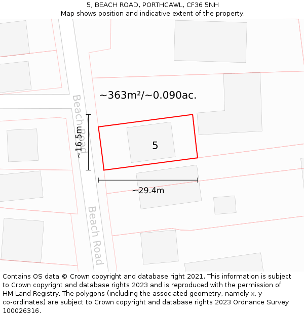 5, BEACH ROAD, PORTHCAWL, CF36 5NH: Plot and title map