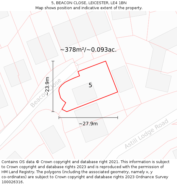 5, BEACON CLOSE, LEICESTER, LE4 1BN: Plot and title map