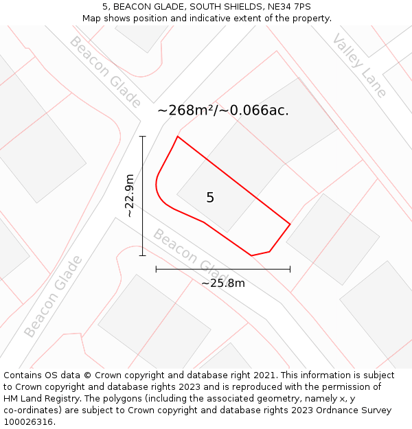 5, BEACON GLADE, SOUTH SHIELDS, NE34 7PS: Plot and title map