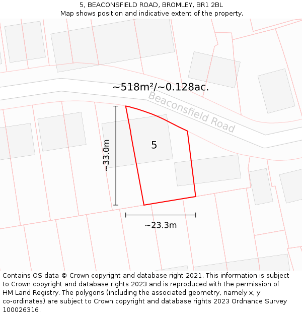5, BEACONSFIELD ROAD, BROMLEY, BR1 2BL: Plot and title map