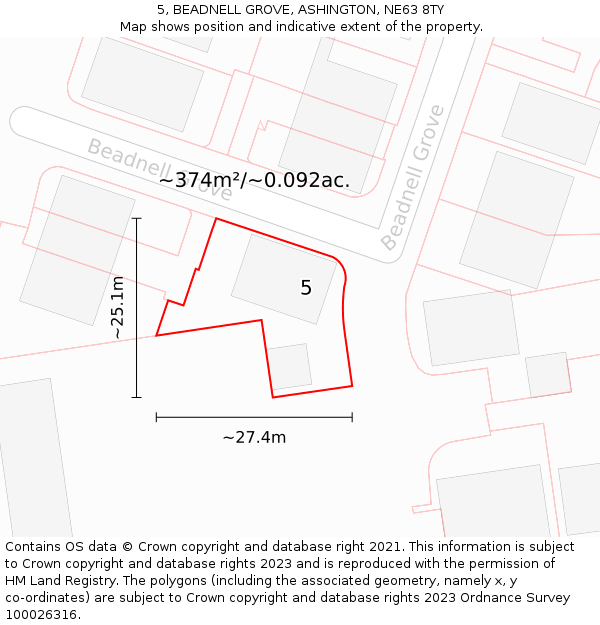 5, BEADNELL GROVE, ASHINGTON, NE63 8TY: Plot and title map