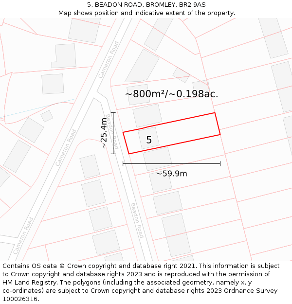5, BEADON ROAD, BROMLEY, BR2 9AS: Plot and title map