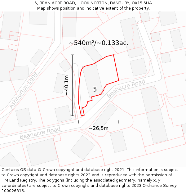 5, BEAN ACRE ROAD, HOOK NORTON, BANBURY, OX15 5UA: Plot and title map