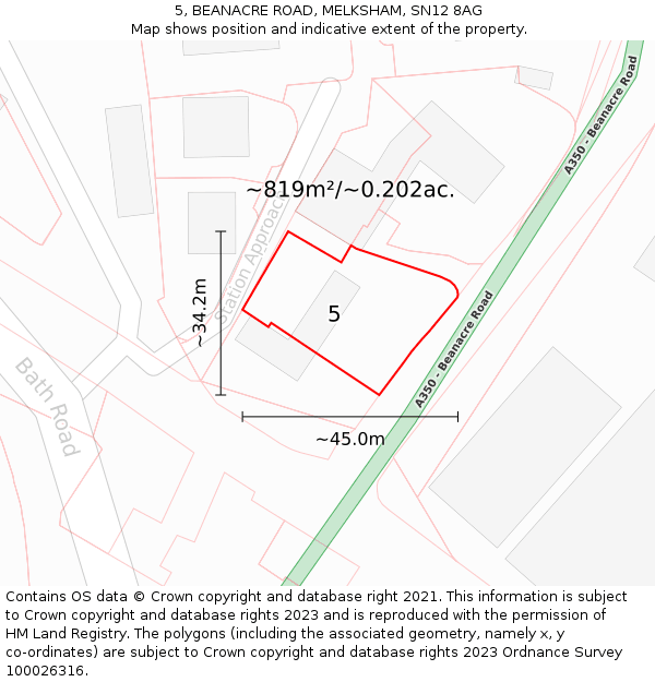 5, BEANACRE ROAD, MELKSHAM, SN12 8AG: Plot and title map