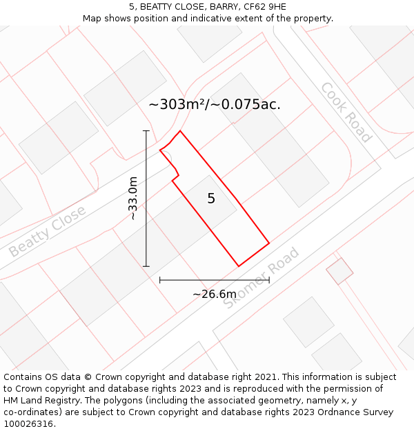 5, BEATTY CLOSE, BARRY, CF62 9HE: Plot and title map