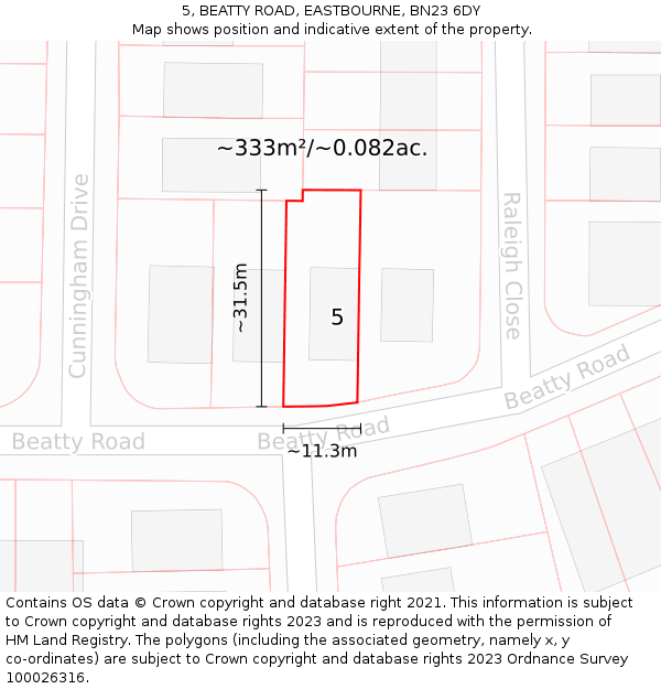 5, BEATTY ROAD, EASTBOURNE, BN23 6DY: Plot and title map