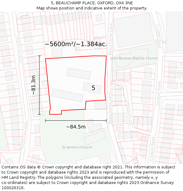 5, BEAUCHAMP PLACE, OXFORD, OX4 3NE: Plot and title map