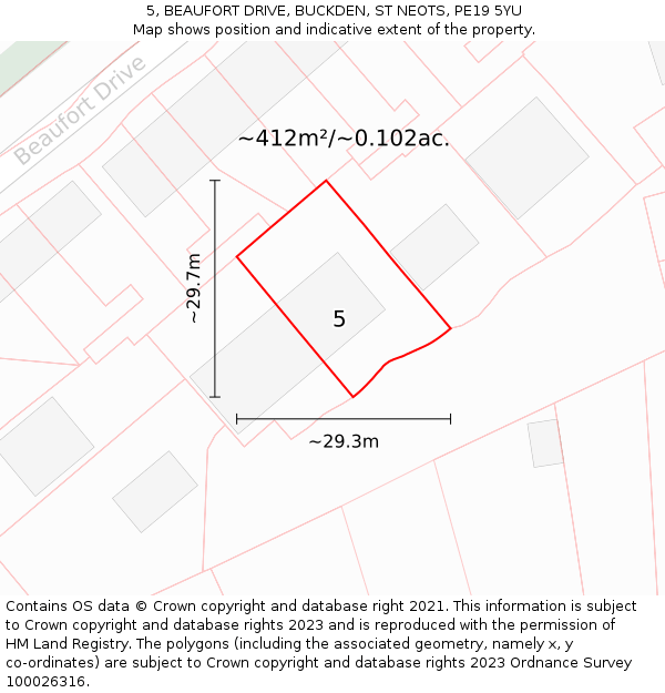 5, BEAUFORT DRIVE, BUCKDEN, ST NEOTS, PE19 5YU: Plot and title map