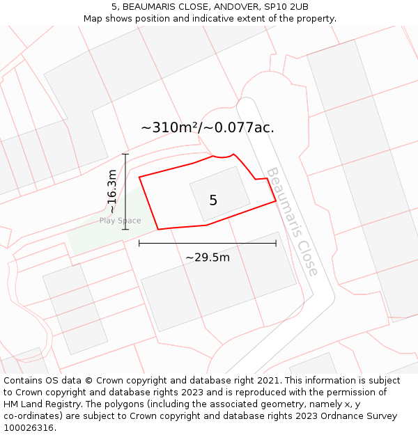 5, BEAUMARIS CLOSE, ANDOVER, SP10 2UB: Plot and title map