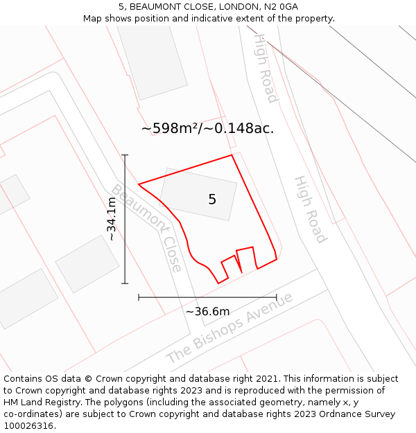 5, BEAUMONT CLOSE, LONDON, N2 0GA: Plot and title map