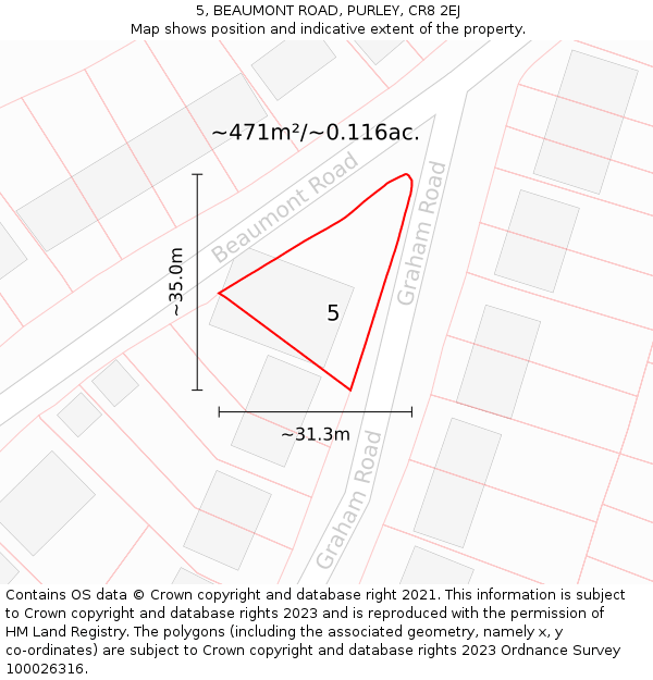 5, BEAUMONT ROAD, PURLEY, CR8 2EJ: Plot and title map