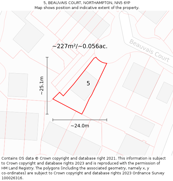 5, BEAUVAIS COURT, NORTHAMPTON, NN5 6YP: Plot and title map